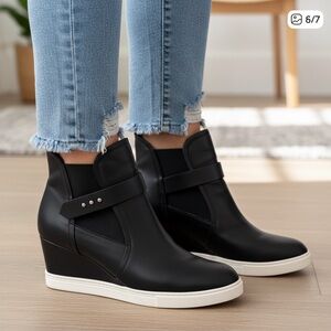 Paolo Black and Cream Wedge Ankle Boots
